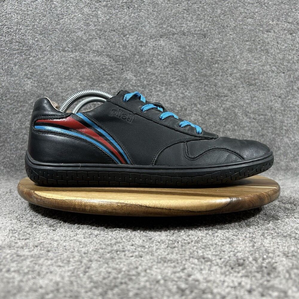 Piloti Circuit Men's Size 10.5 Black Leather Race Stripe Driving Shoes Used